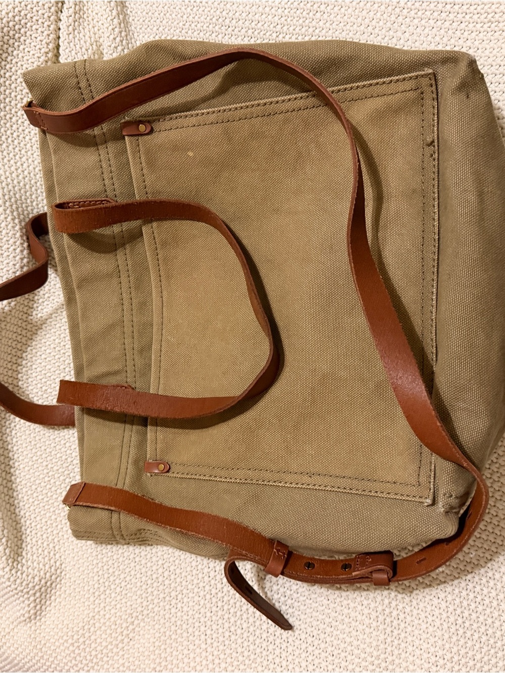 Madewell Olive Canvas Tote with Brown Leather Straps